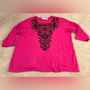 Alfred Dunner Fuchsia Top with Black Long-sleeve Top. Size 2X